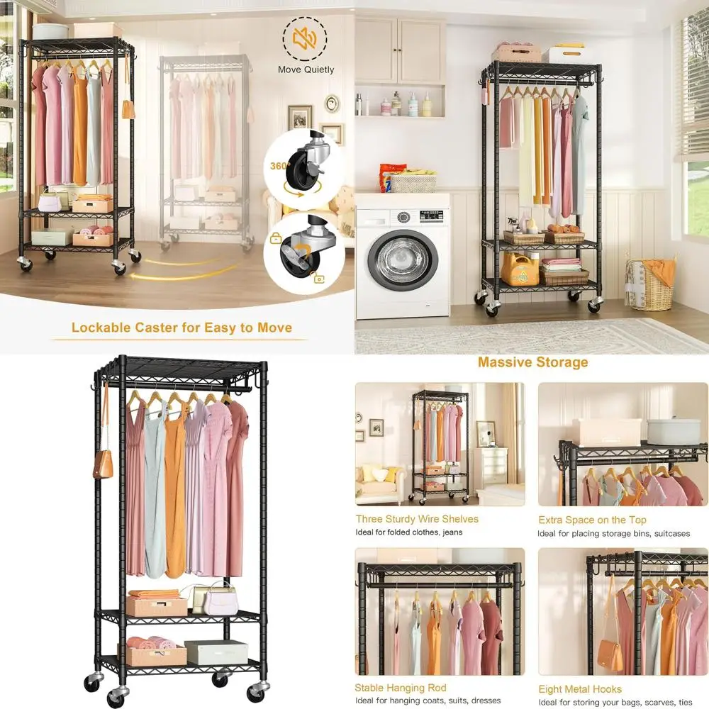 

Portable Heavy-Duty Mini Clothing Rack with Wheels, 360LBS Load Capacity, 23.6W x 14D x 74.6H, Black