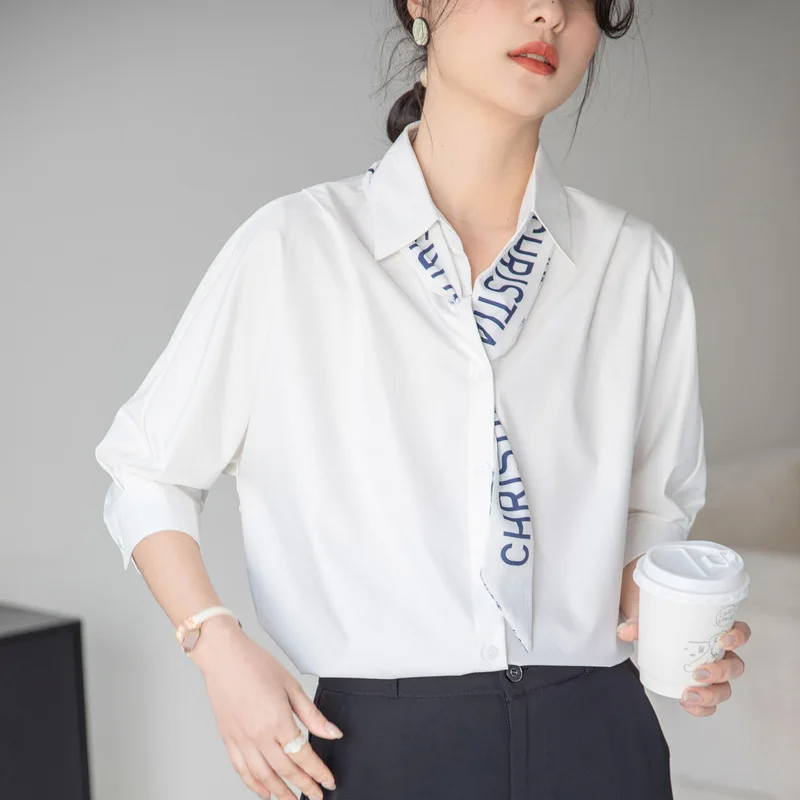 

Office Lady Fashion Anti-Wrinkle Loose Shirts Summer Half Sleeve Solid Chic Tie Bouses Daily Casual Commute Cardigan Tops