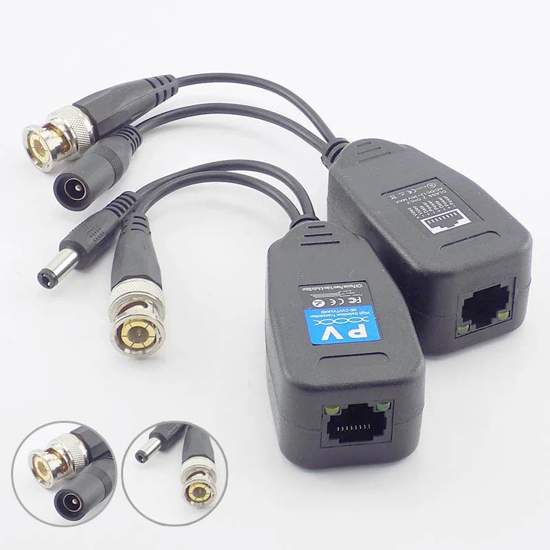 1/2/5Pair Passive Coax BNC Power Video Balun Transceiver power cable Connectors to RJ45 BNC DC male for CCTV Camera HDTVI H2