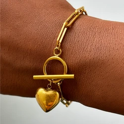 Stainless Steel Bracelets Fashion Cubic Peach Heart Pendant Chain Bracelet For Women Jewelry Anniversary Valentine's Day Gifts