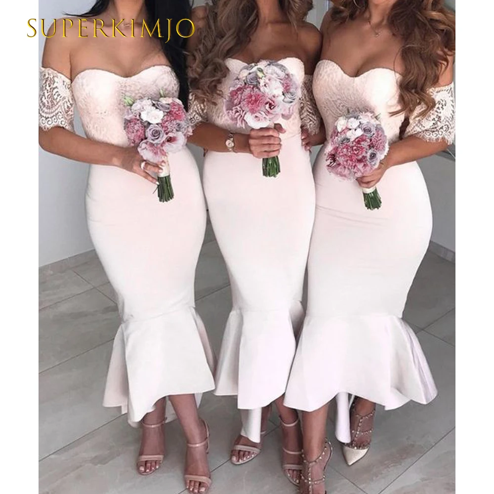 Superkimjo robe demoiselle d honneur femme laço branco vestidos de dama de honra curto barato sereia feito sob encomenda fazer vestido de festa de casamento