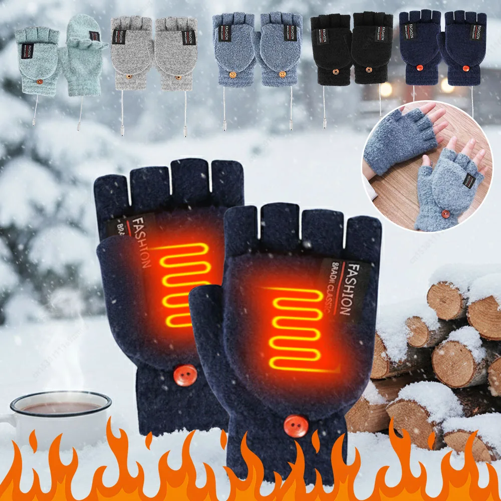 

USB Electric Heated Gloves Touchscreen Double-Sided Heating Gloves Full Half Finger Warmer Electric Thermal Gloves Winter Warmer