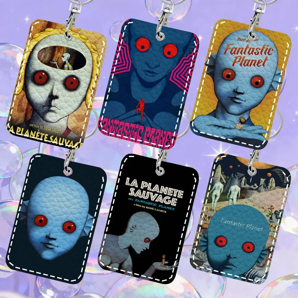 1pc Classic Science Fiction Movies Fantastic Planet La Card Case Keychain Access Card Bag Key Tag Ring Leather Card Holder