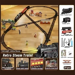 Classical Battery Operate Electric Railway Train Steam Locomotive Set Adding Water to Smoke Train Toys with Light&Sound ﻿