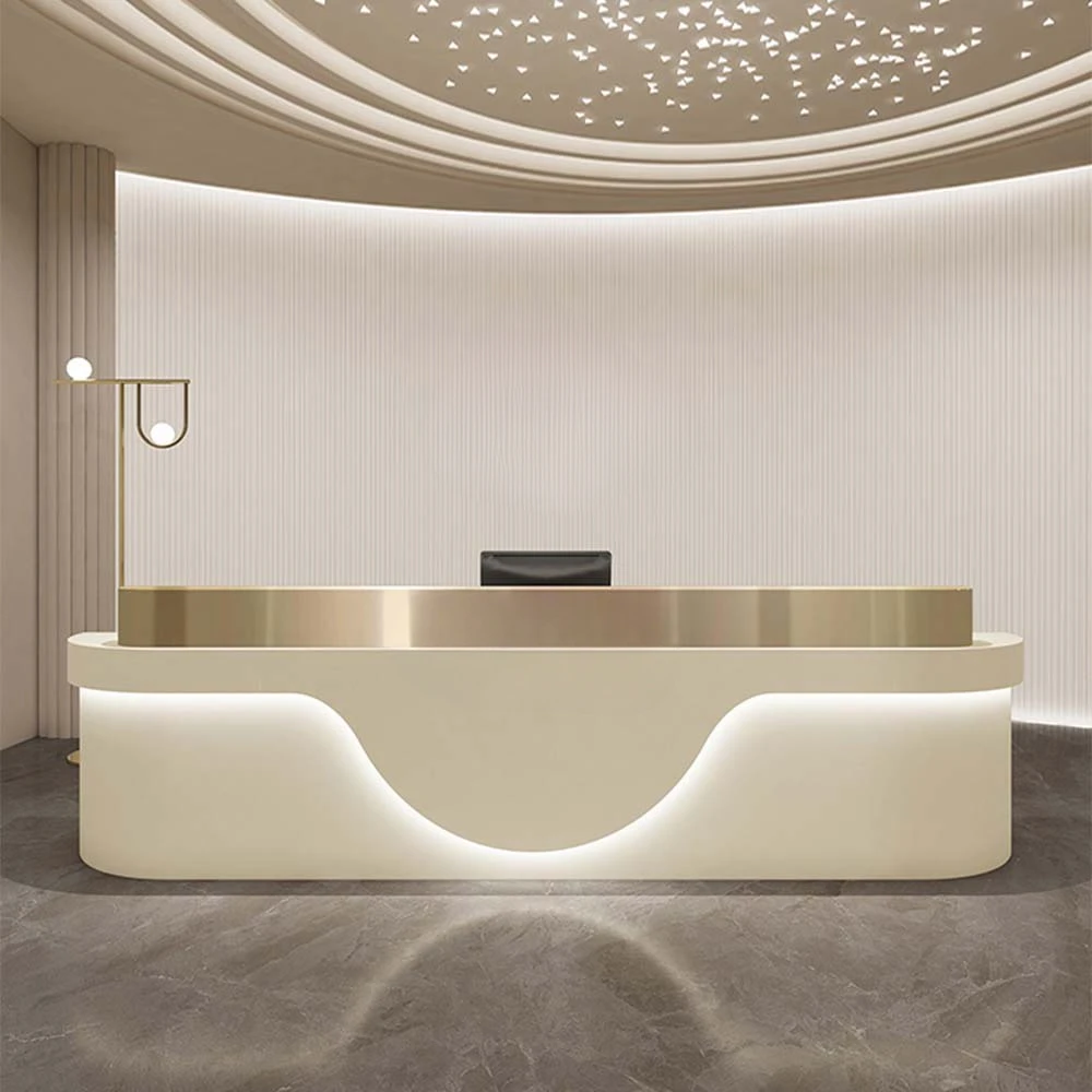 Customizable Logo Luxury Simple Marble Beauty Reception Desk Salon Hotel LED Light Wooden Cubicle Office Modular Furniture