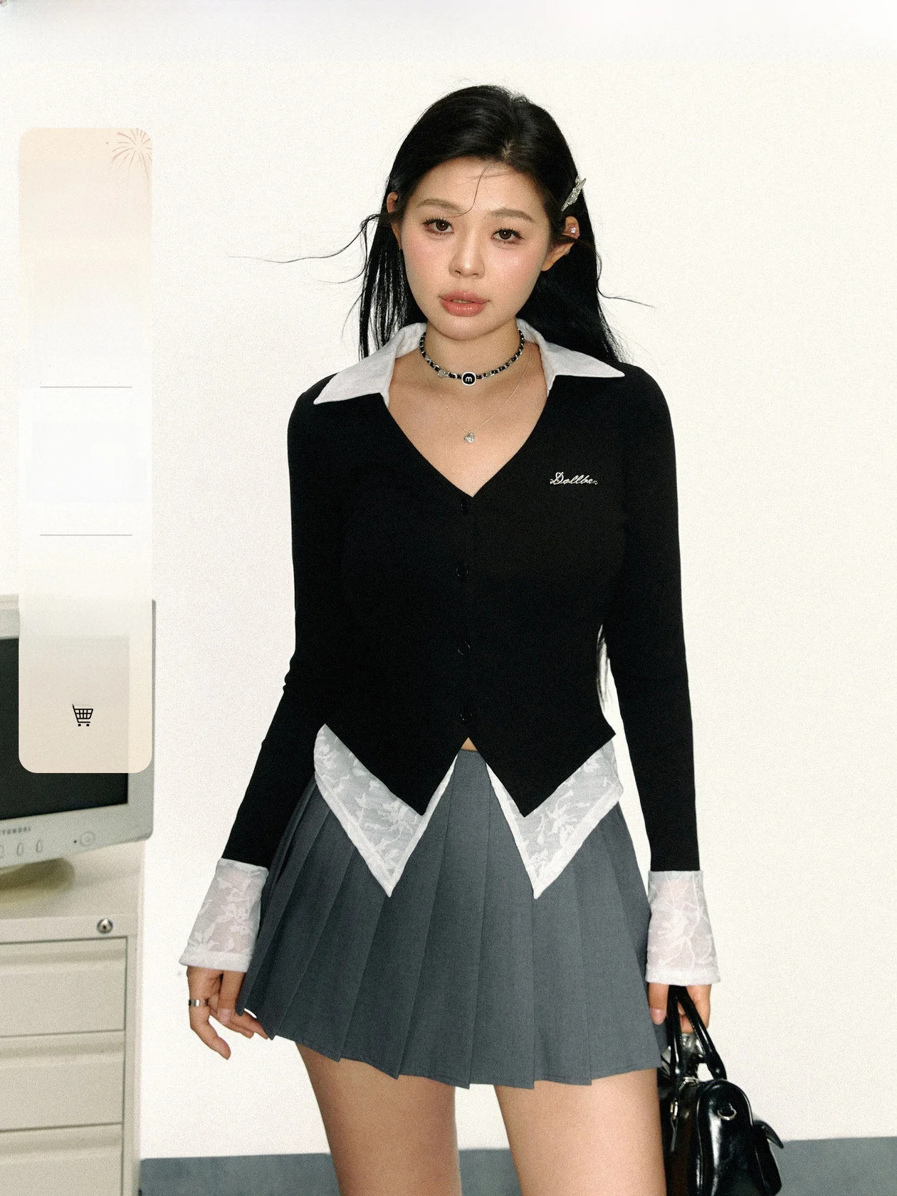 

Jululook Studio "Kunlerai Hot Girl" plus Size Long Sve Color Blo Bla White Fake Two-Piece Cotton Blend T-irt