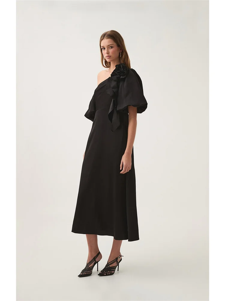 Robe de Soirée Trapèze Asymétrique pour Femme, Tenue Élégante, Dos aux, Fermeture Éclair, Longueur Rinçage, Manches Volantes, Nouvelle Collection