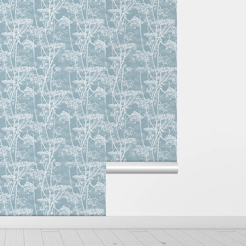 Blue Trees PVC Peel And Stick Wallpaper Retro Self Adhesive Waterproof Wall Decor Elegant Bathroom Kitchen Wallpaper
