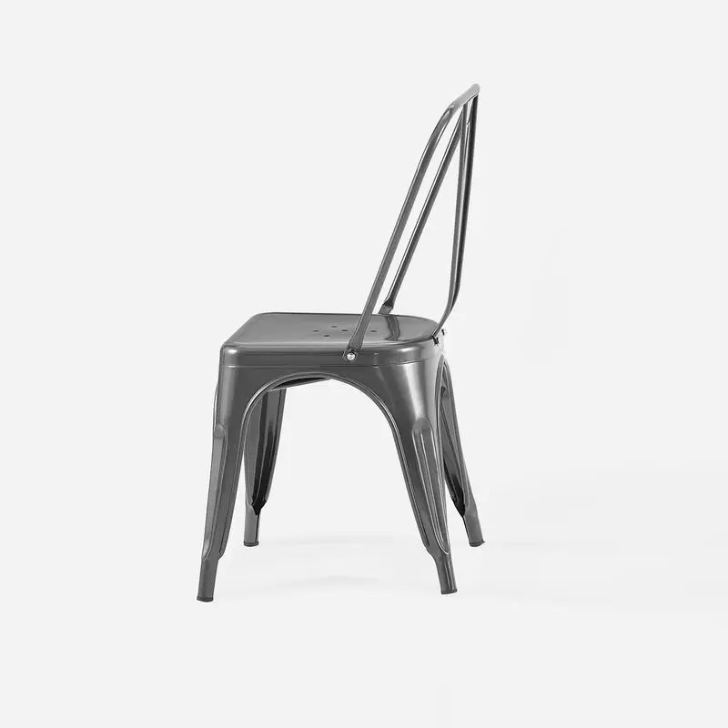 مجموعة من كرسيين لتناول الطعام المعدني باللون الرمادي شديد اللمعان، ارتفاع المقعد مقاس 18 بوصة، تصميم قابل للتكديس، خفيف الوزن وسهل التنظيف، للاستخدام الداخلي/الخارجي،