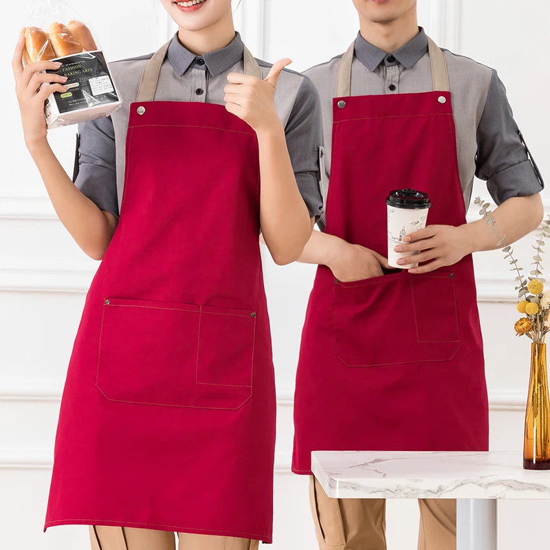 Custom Logo Red Apron Canvas Manicure Apron Nail Salon Waterproof Beauty Salon Waiter Uniform Pinafore For Hairdresser Women