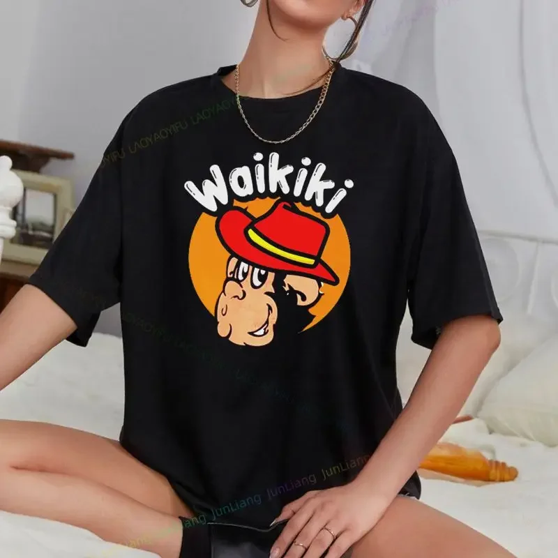 Kawaii Cartoon Monkey graphic T-shirt Waikiki Monkey top men's and women's fashion crew-neck top oversized Ropa Hombre