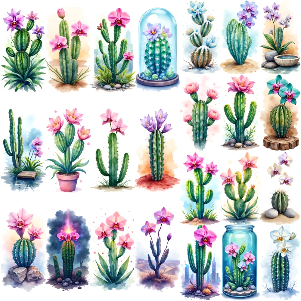 9pcs Temporary Tattoo Cactus Watercolor Watercolor Flower Temporary Tattoo Stickers For Chest Cheeks