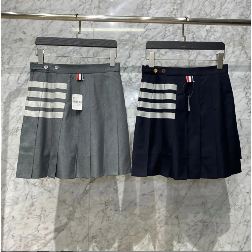 2022 Summer New Korean Fashion Classic Women Wool Short Skirt Tb Style Mini Pleated Jupe Yarn-dyed High Waist Midi Faldas Mujer