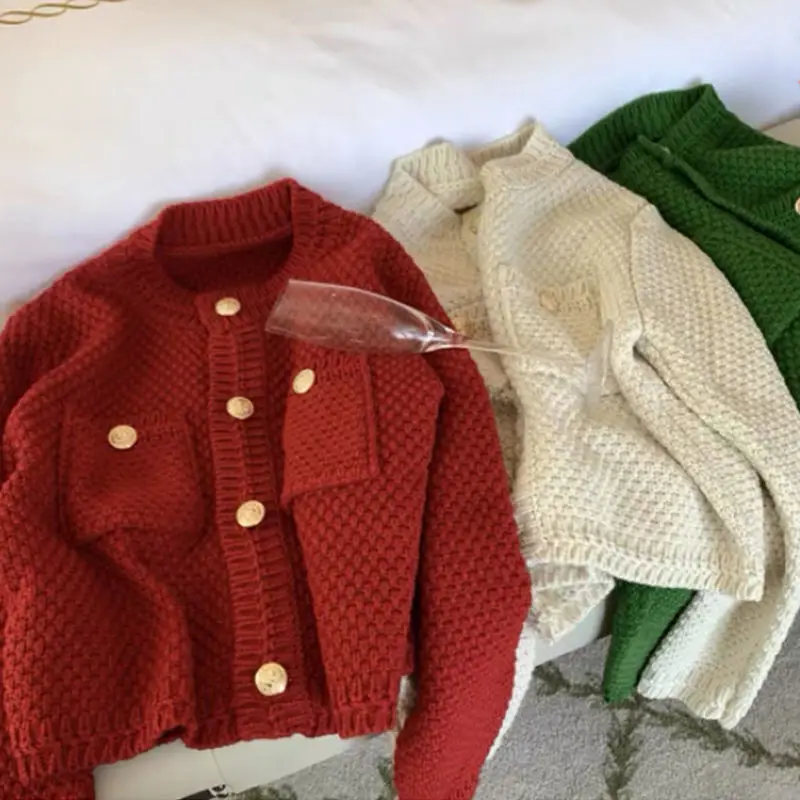 Cardigan en Tricot à Col Rond pour Femme, Vêtement Style Étudiant, Couleur Unie, Style Décontracté, Version Coréenne, Assressentiavec Tout