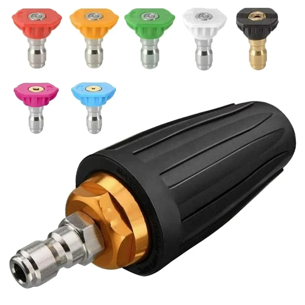 

Турбонасадка для мойки высокого давления, вращающаяся насадка и 7 насадок, быстрое соединение 1/4 дюйма, 4000 фунтов на квадратный дюйм