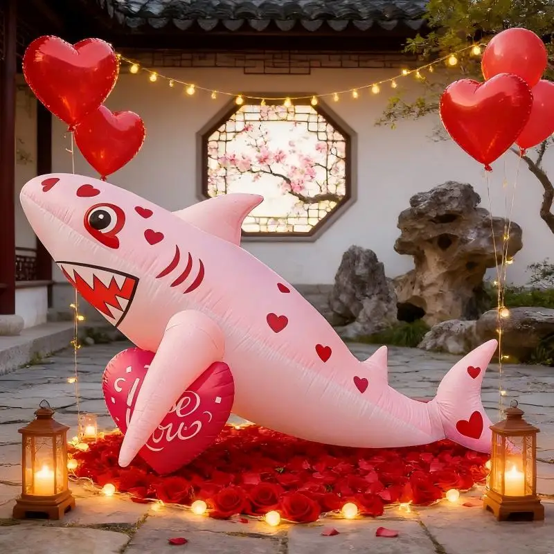 

Надувная игрушка-акула 2,7 м (9 футов) для декора на День святого Валентина, светодиодный садовый декор, романтический подарок