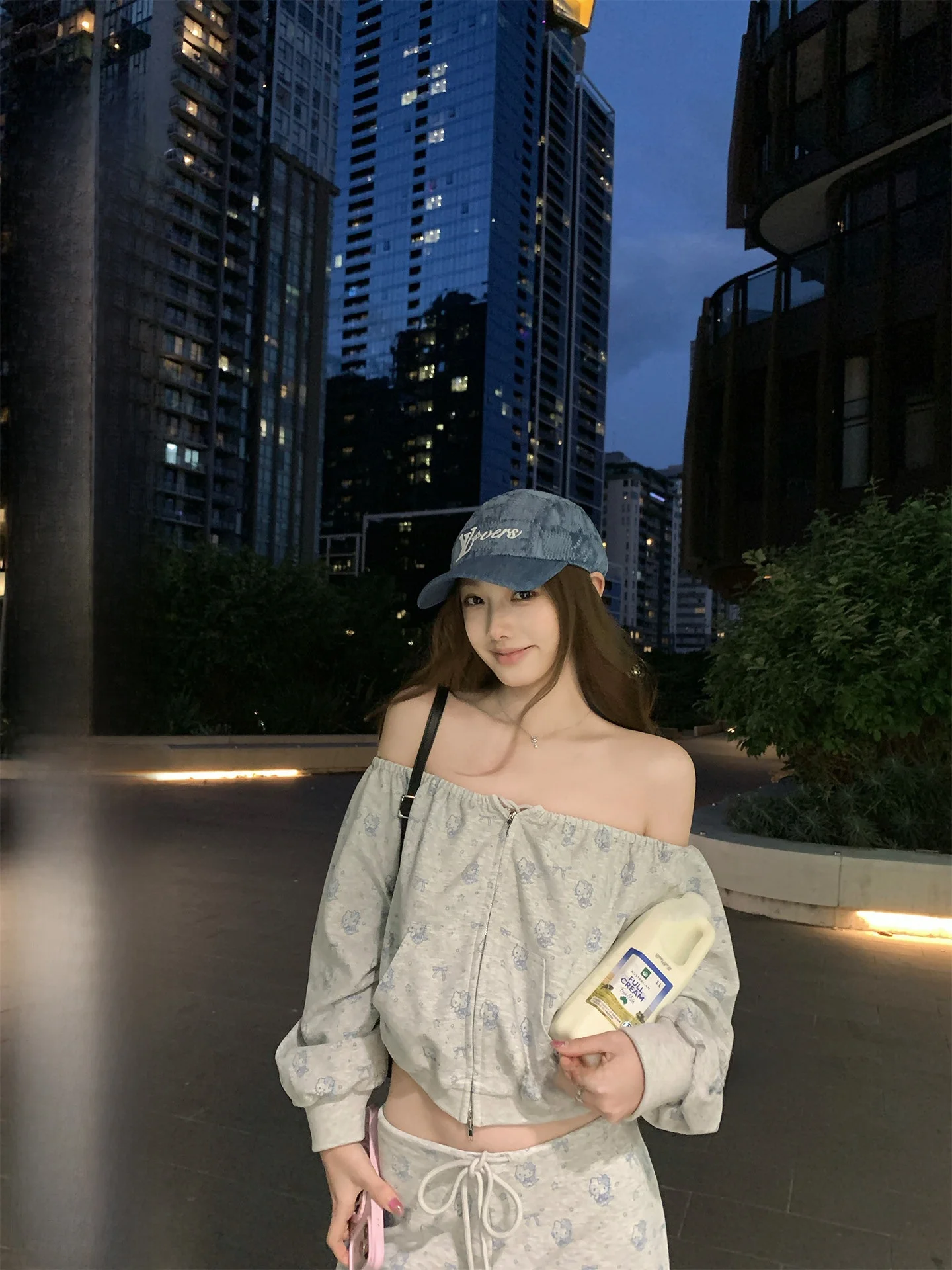 

Bankelili Chestnut a Casual Loose Dstring Sweatirt One-oulder Women's Set Spring Straight Leg Pants Comfortable