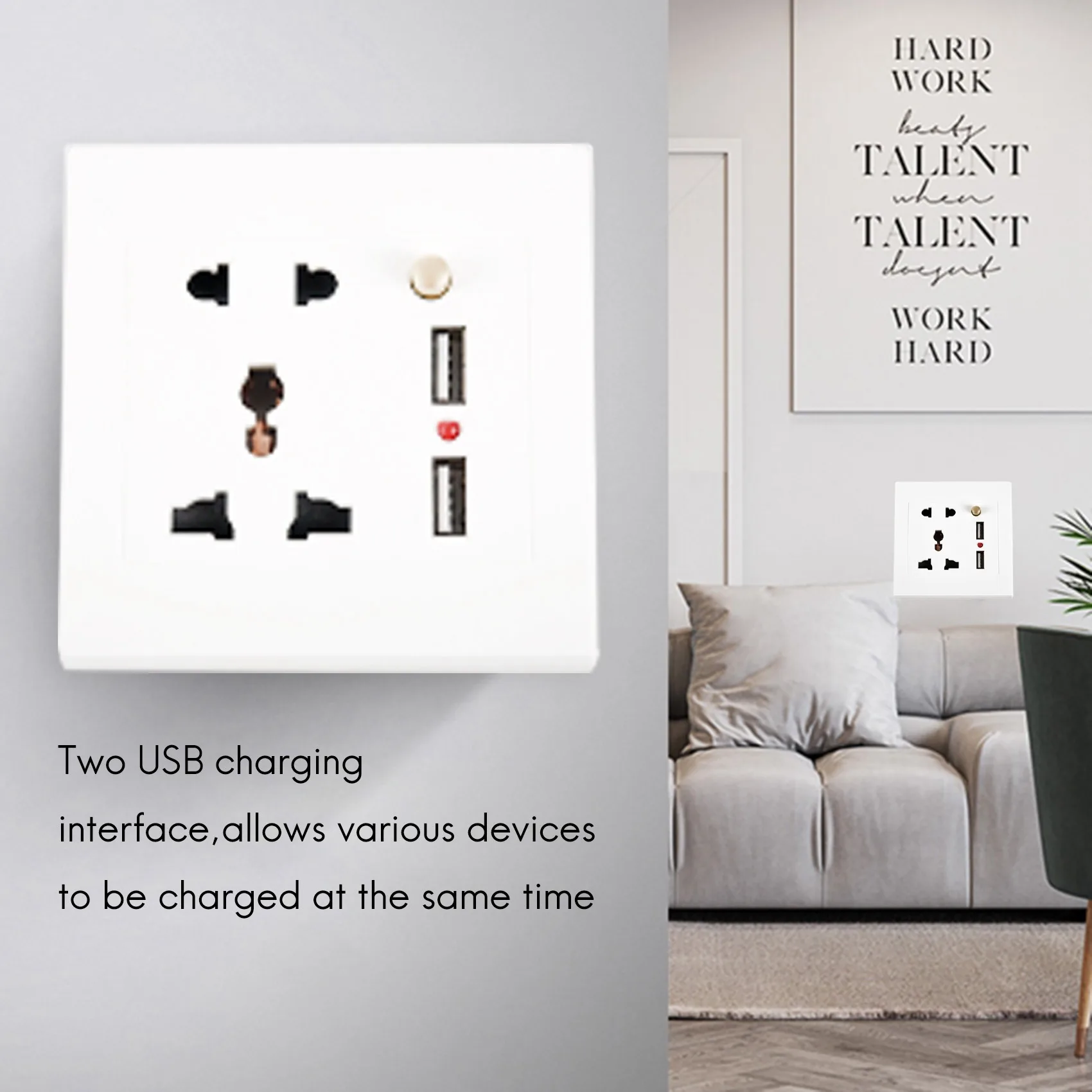 2,1 А, адаптер для настенного зарядного устройства с двумя USB-портами, универсальная розетка, панель с переключателем