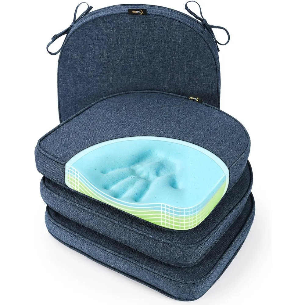 

sunrox gel memory foam chair cushion with ties, ultra durable water resistant fadeshield outdoor/indoor reversible chair seat cu