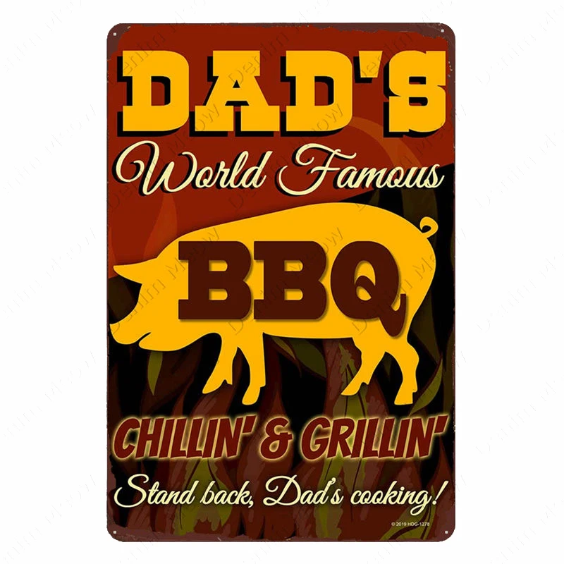 Backyard BBQ Sign Vintage Grill King Metal Tin Sign Bar Pub Garden Decor Dad\'s BBQ Wall Plate Chillin&Grillin Retro Plaque N377