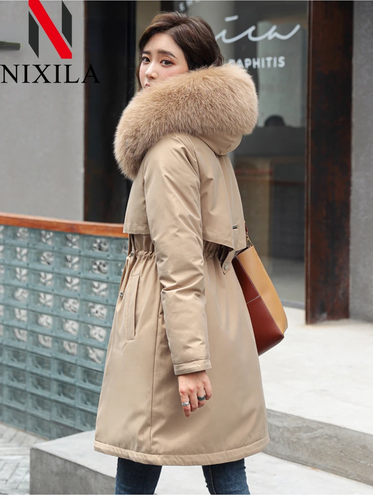 الجديد في الشتاء سترة نسائية من القطن القطيفة معطف سميك مع غطاء محرك السيارة ميدي طويل من الصوف طوق دافئ مبطن ملابس نسائية ساخنة