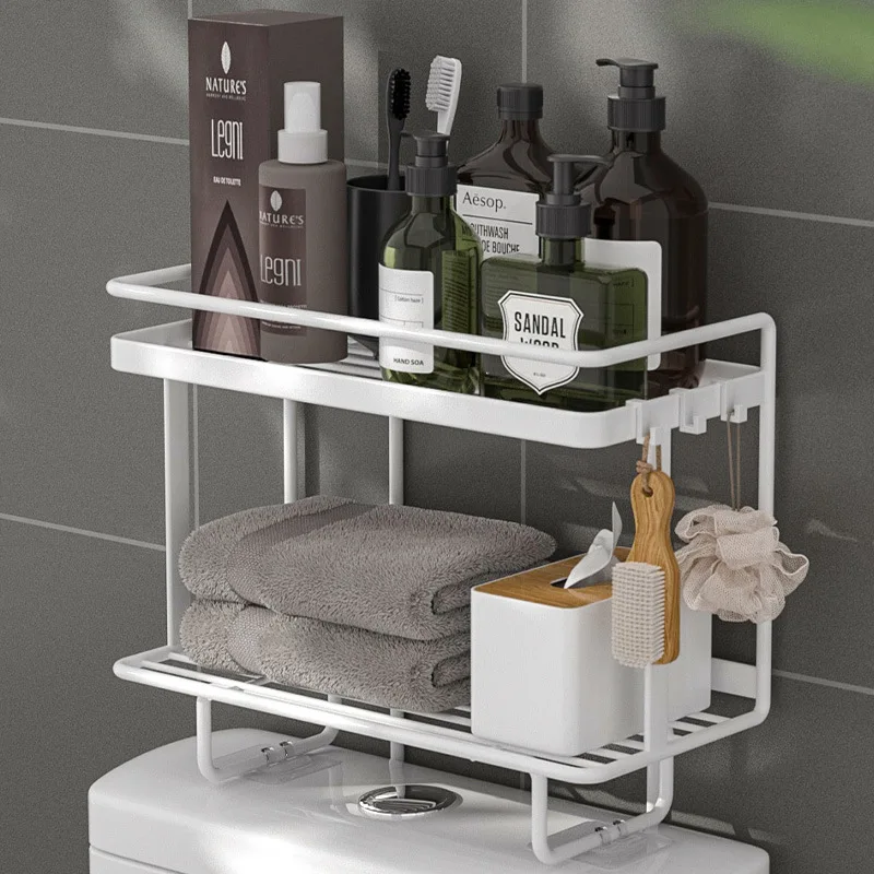 1Pc Bathroom Accessories Shelf Above The Toilet Tank Wrought Iron Toilet Punch-free Multi-functional Storage Rack