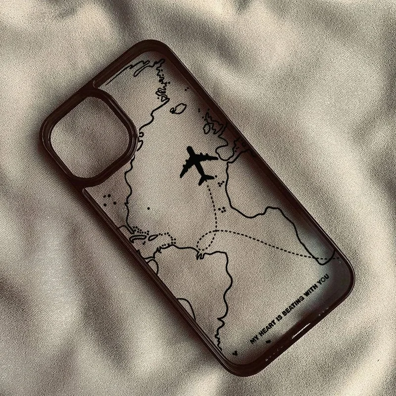Travel-nspired Airplane Route Desian Phone Case For iPhone 16 15 14 13 12 11 Pro Max XR X XS Max 7 8 16 Plus SE2 Clear Cover image 3
