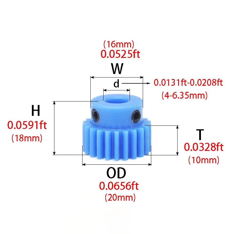 1Pcs 1Mod 18T Blue Nylon Bossed  Gear Motor Gear 1M Pinion  Mechanical Transmission Accessories Plastic Gears Bore 4mm - 6.35mm
