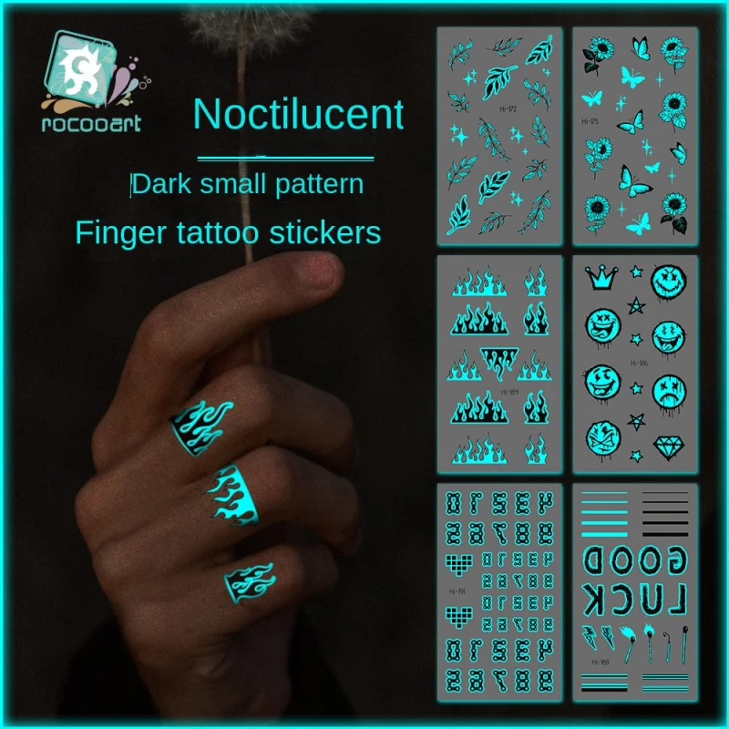 6 pcs New Blue Luminous Finger Element Tattoo Sticker Valentine's Day Love Couple