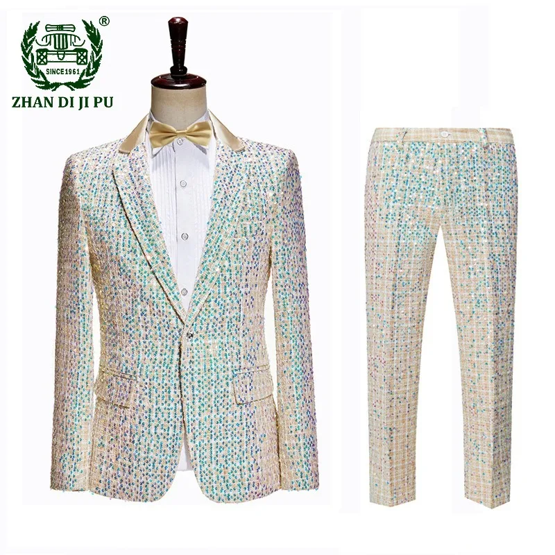 

Sequins Suits for Men with Pants Slim Fit One Button 2 Piece Tuxedo Suits Blazers for Men Party Wedding Suits Prom Costume Homme