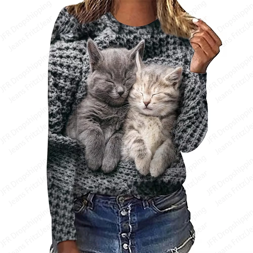 

Lovely Cat 3d Print Hoodies Women Fashion Crewneck Long Sleeve Hoodie Animal Coat Kawaii Hoodie Women Sweats Womens Clothing Y2K