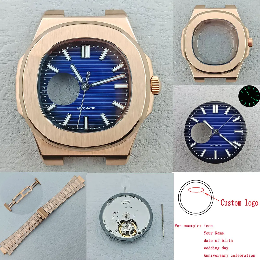 43mm NH38 Silver watch case suitable for NH38 movement mounted 316L stainless steel 10bar waterproof sapphire glass