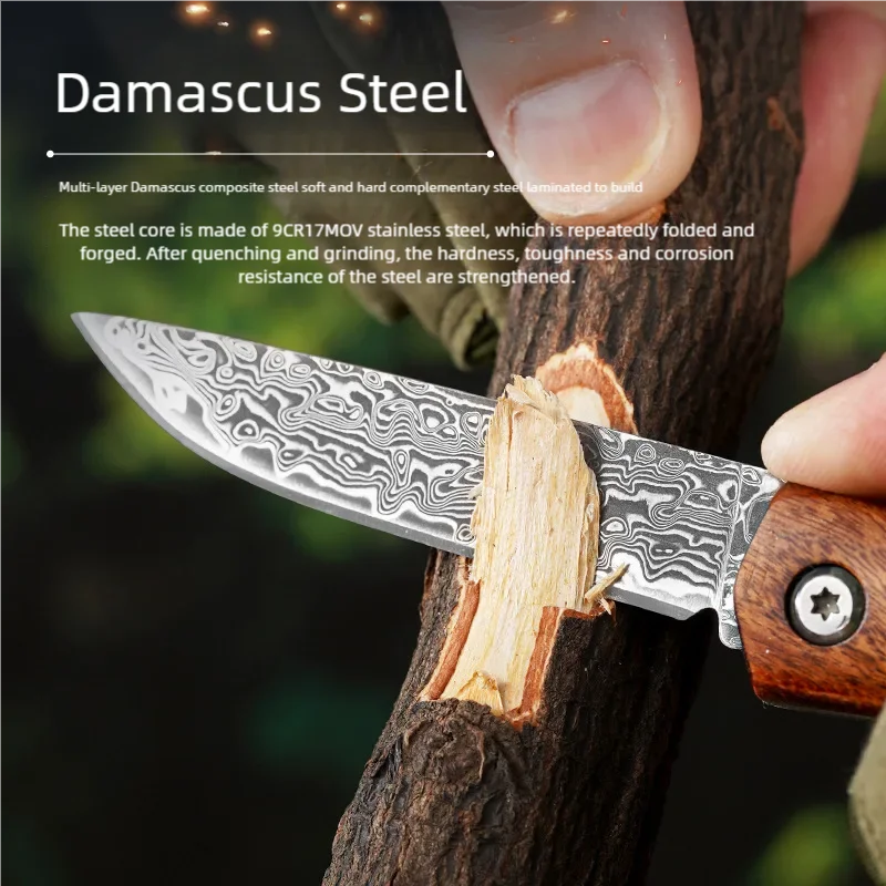 Складной нож из дамасской стали — портативный многофункциональный уличный нож, овощечистка для фруктов и бытовой универсальный нож — острый и прочный