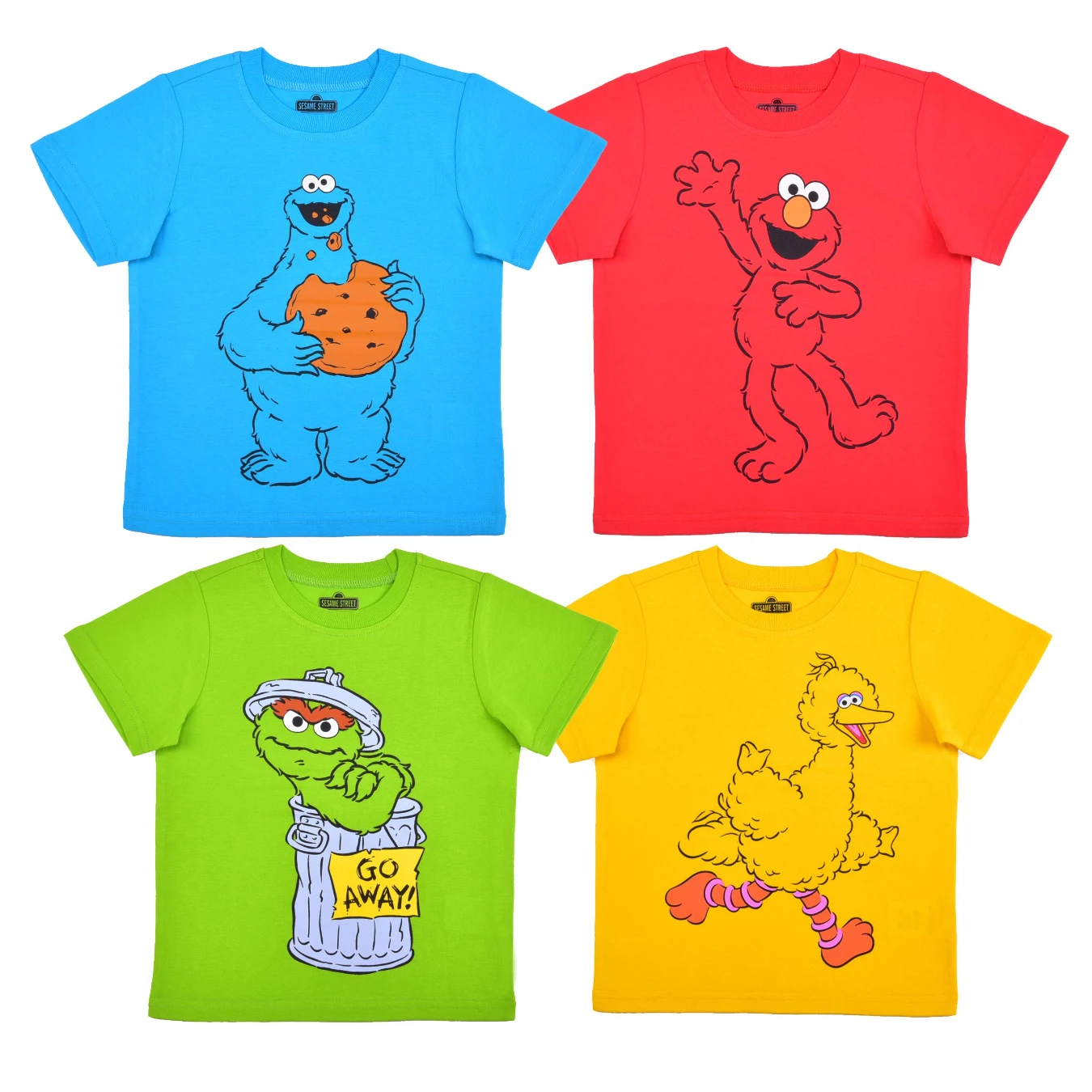 Barrio Sésamo Criança Menino Menina 4 Pacote Camisetas Elmo Oscar Big Bird Cookie Monster Personagem de desenho animado fofo, tecido elástico macio