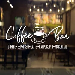 Coffee Bar Window Wall Sticker Cafe Coffee Lover Espresso Latte Cappuccino Macchiato Glass Wall Decal Vinyl Home Decor