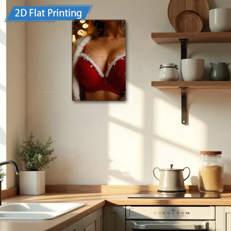 ป้ายโลหะ 1 ชิ้น 4x16 นิ้ว "Modern Glam Red Bra Art Print สําหรับตกแต่งห้องนั่งเล่น"