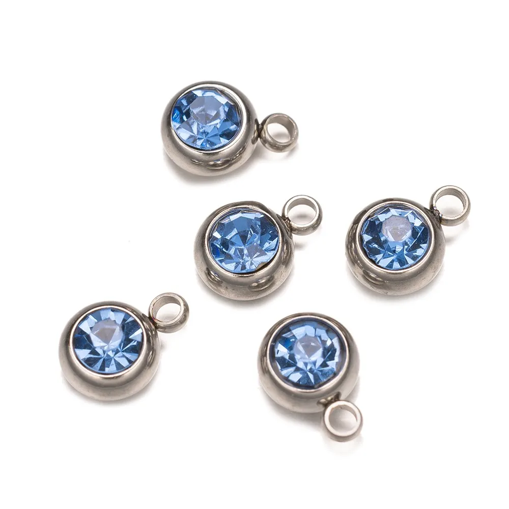 10Pc Stainless Steel Crystal Charms Pendant Birthstone DIY Fashion Necklace Bracelet Christmas Earring Jewelry Making Accessorie
