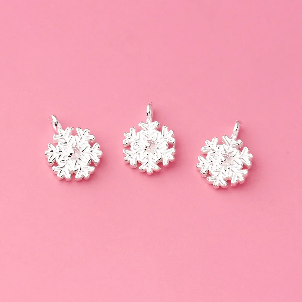 925 Sterling Silver Sweet Snowflake Dangle Charms 12mm Christmas Decoration Fancy Silver Pendants DIY European Jewelry Making