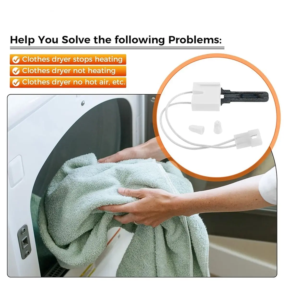 MALL DC47-00022A Dryer Igniter for Dryer Bracketless Flat Style Ignitor Replacement for 31001556 WP33002789