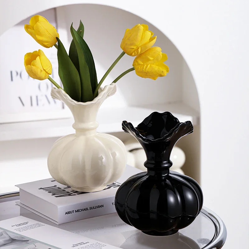 Elegant Ceramic Flower Vase Creative Water Cultivation Living Room Decorative Item French Style Desktop Flower Arrangement