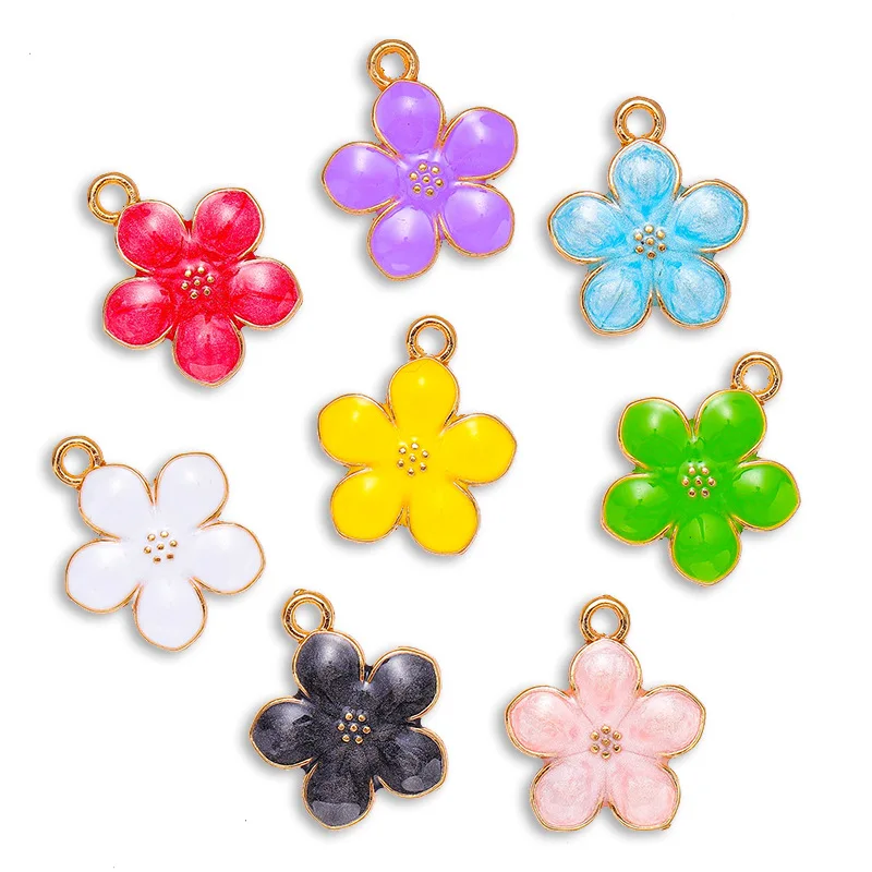 20 pcs/lot Fashion Gold Flower Alloy Enamel Pendant Accessories Charms for Women, Earrings/Necklace Handmade DIY Jewelry