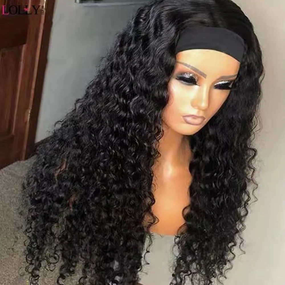 Water Wave Headband Human Hair Wigs Wet And Wavy Glueleess Headband Wigs For Women Curly Wavy Full Machine Made Wigs