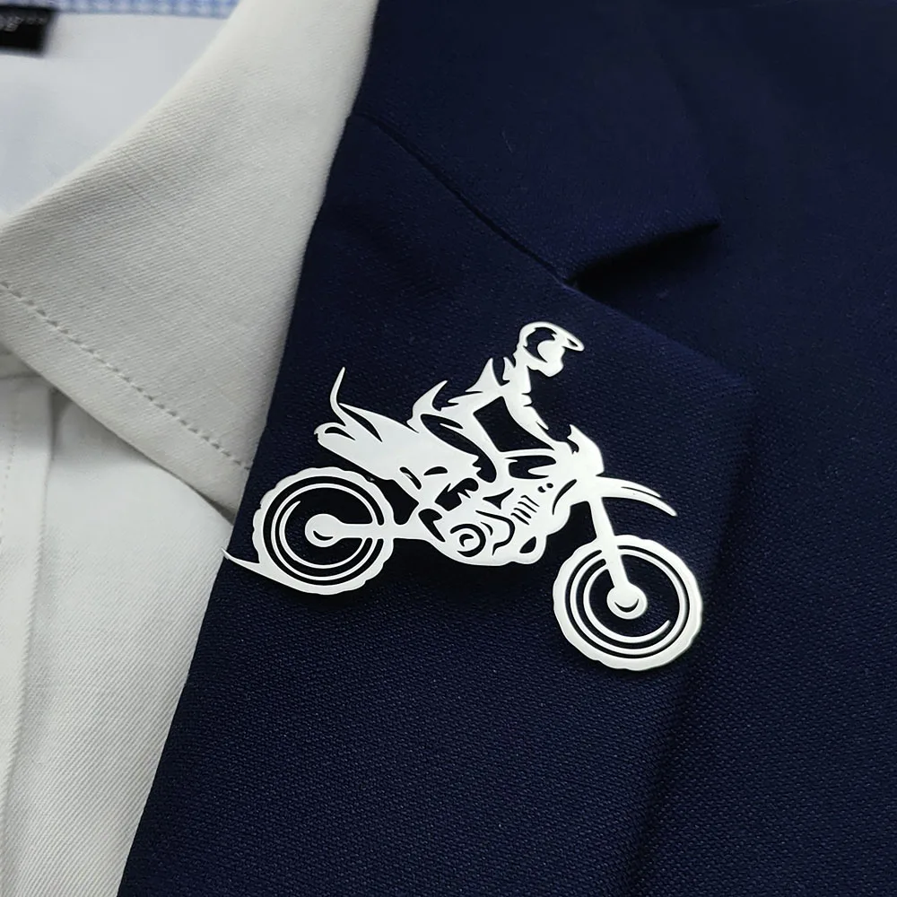 18K Gold Plated 316L Stainless Steel Motocross Rider Silhouette Lapel Pin, Biker Brooch, Suit & Casual Accessory