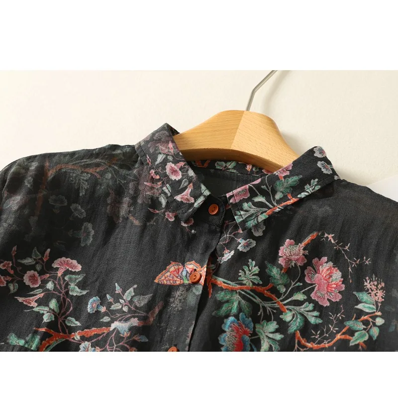 Lente Nieuwe Mode Vintage Bloem Afdrukken Casual Shirts vrouwen Chinese Stijl Lange Mouw Linnen Casual Blouse Vrouwelijke Retro Tops