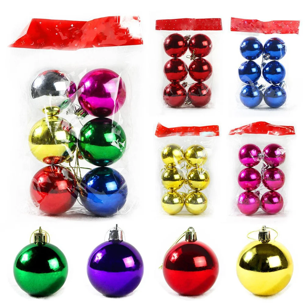 6/12pcs Christmas Ball Ornament Set Christmas Tree Decoration Pendant Colorful Ball Pendant Ornaments New Year Gifts 3/4/5/6/7cm