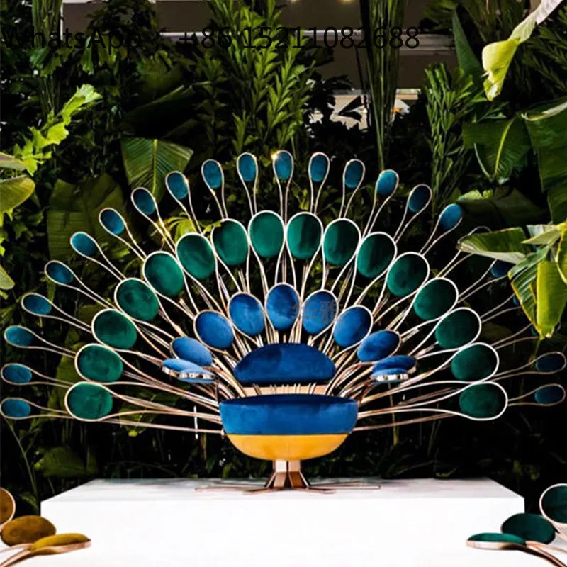 SCY luxury peacock open screen chair modern light luxury special-shaped art chair metal lobby living room leisure chair