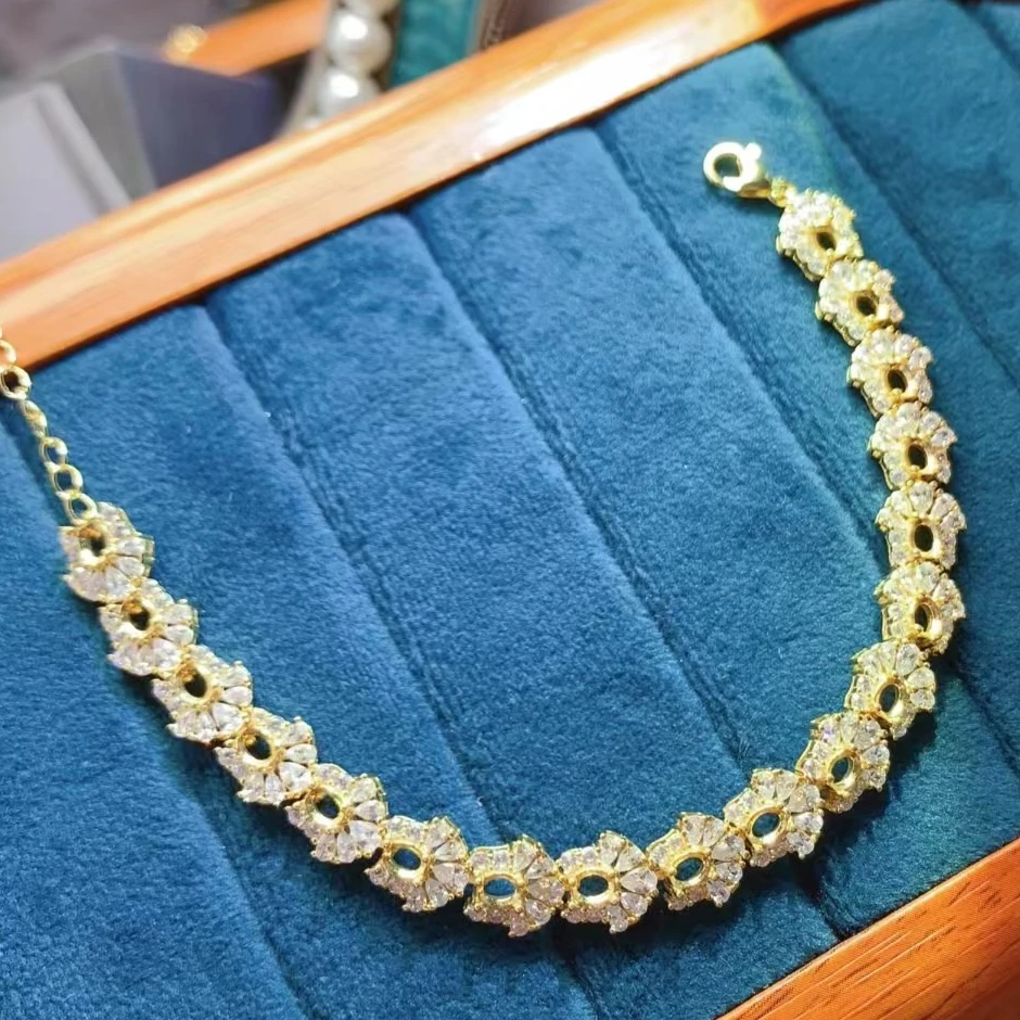 

Браслет из твердого серебра 925 пробы с драгоценными камнями, 18 шт., полукрепленный браслет 3 мм * 4 мм с позолотой 18 карат