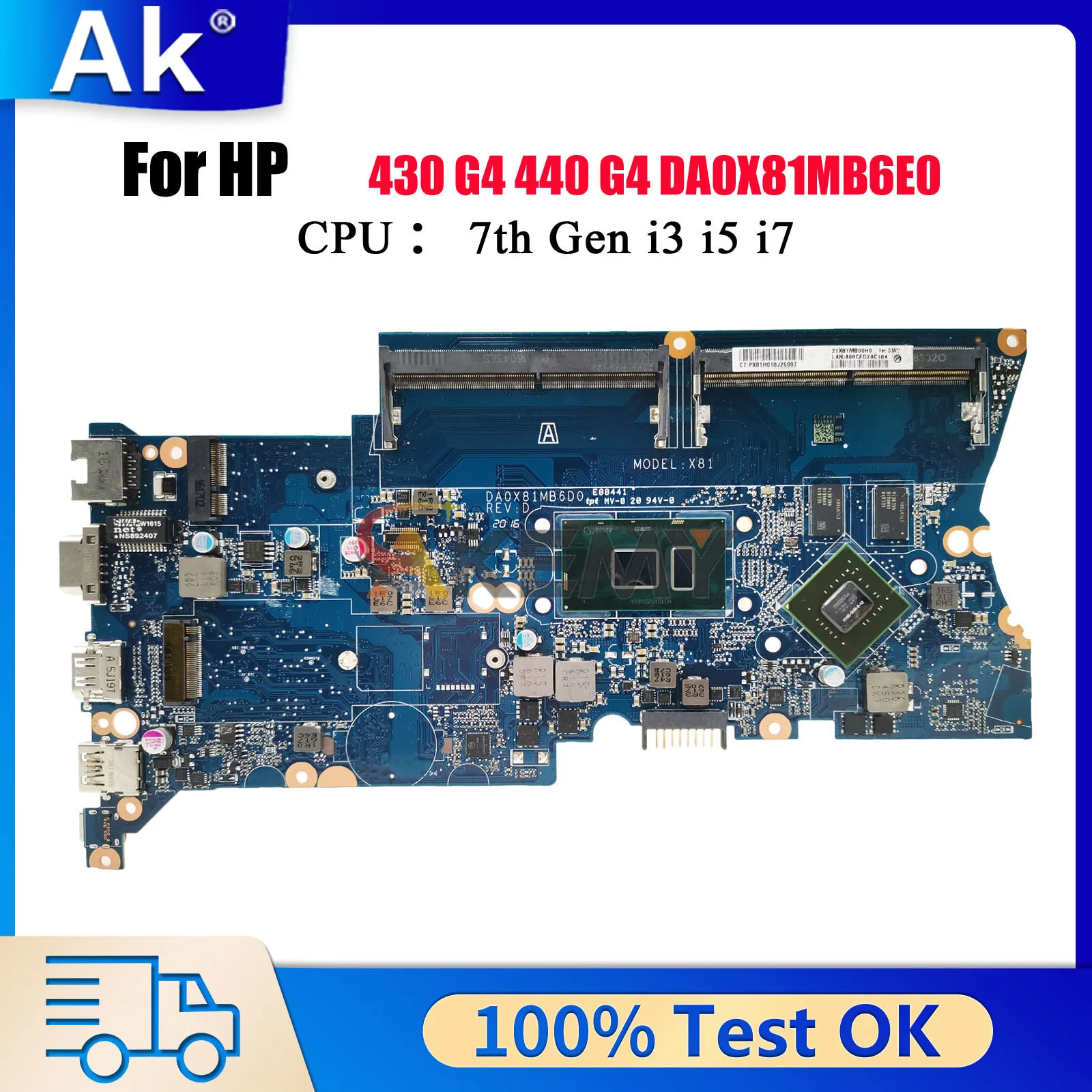 

DA0X81MB6E0 для ноутбука HP ProBook 430 440 G4, материнская плата 913100-001 913101-601 с процессором i3 i5 i7 DDR4, 100% полностью протестировано