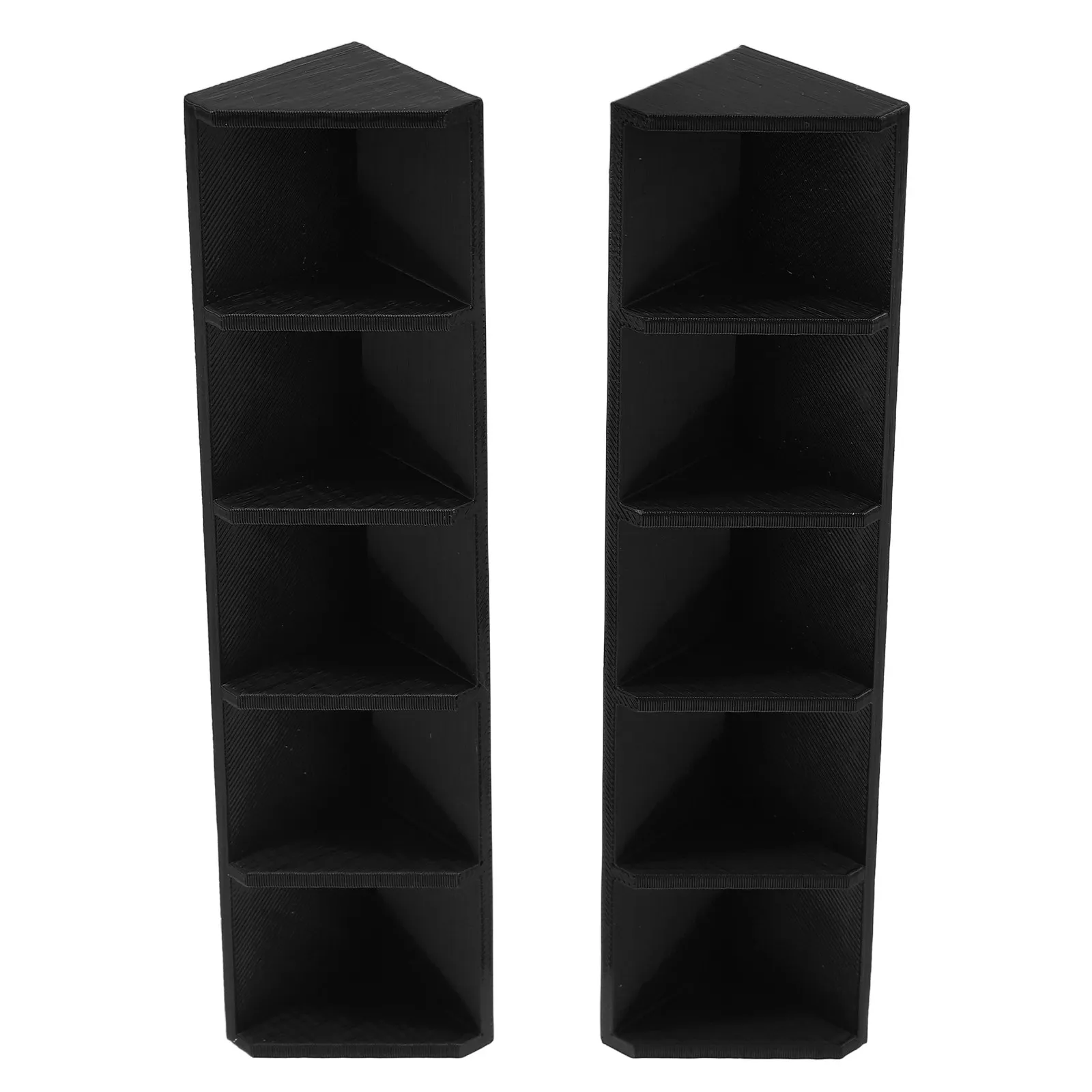 

2Pcs Miniature Living Room Corner Cabinet 1:12 Multi-Layer Storage Shelf Modern Triangular Design Black Dollhouse Furniture