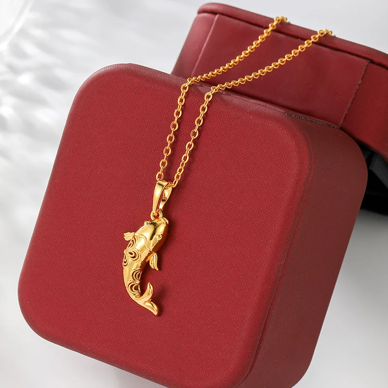 

Luxury 24K 9999 Pure Gold real gold Women's Hollow Koi Pendant Necklace